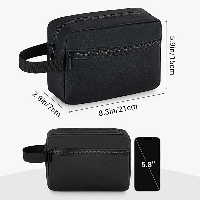 Elviros Travel Toiletry Bag for Women and Men, Lightweight Makeup Bag Hanging Dopp Kit with Shaving Compartment Cosmetic Organizer Small Tool Bag Travel Essentials, Black