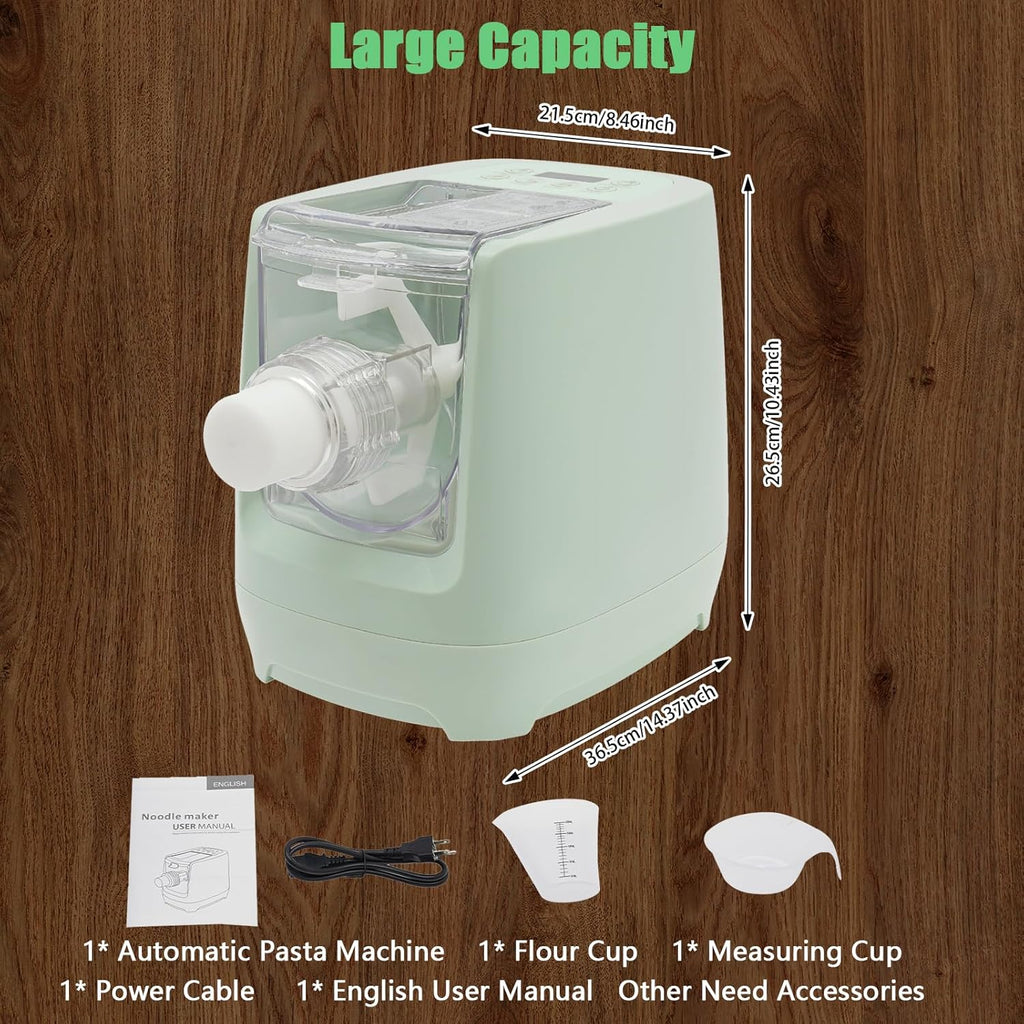 260w Automatic Pasta Machine, Electric Pasta Noodle Machine, 12 Noodle Shapes Pasta Machine With Measuring Cup,Capacity 0.6kg/ 1.32lbs,Can Make Long Noodles, Spaghetti, Macaroni (Green)
