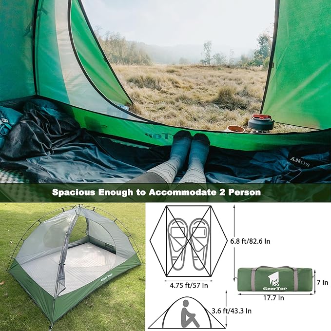 GEERTOP Ultralight Backpacking Tent 2 Person Waterproof Camping Tent 2 Man Double Wall Outdoor Easy Setup Tent for Family Camp, Hiking Hunting Mountaineering Travel