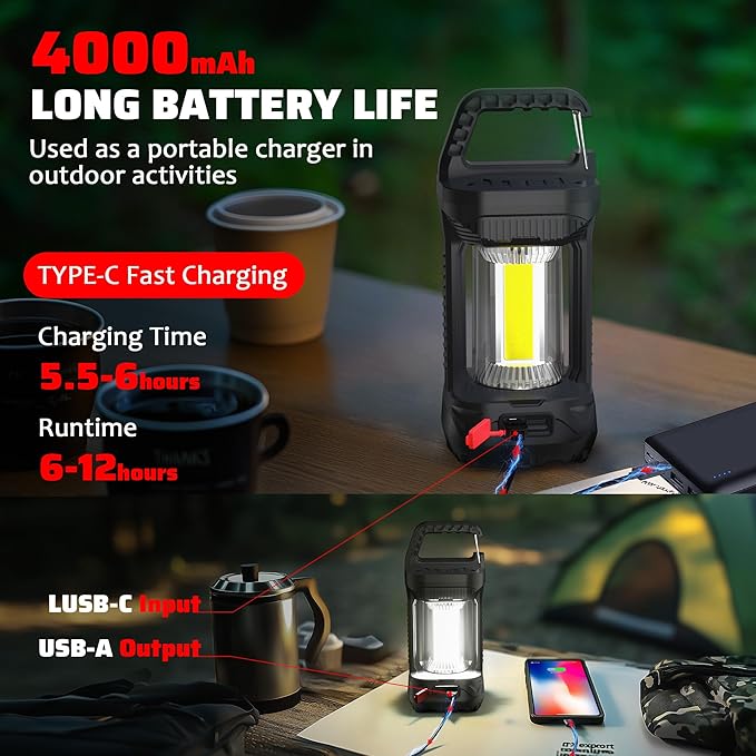 2 Pack 2000LM Rechargeable LED Camping Lantern, Waterproof Tent Light with 3 Light Modes, Camping Essentials, Portable Lantern Flashlight for Hurricane, Power Outages