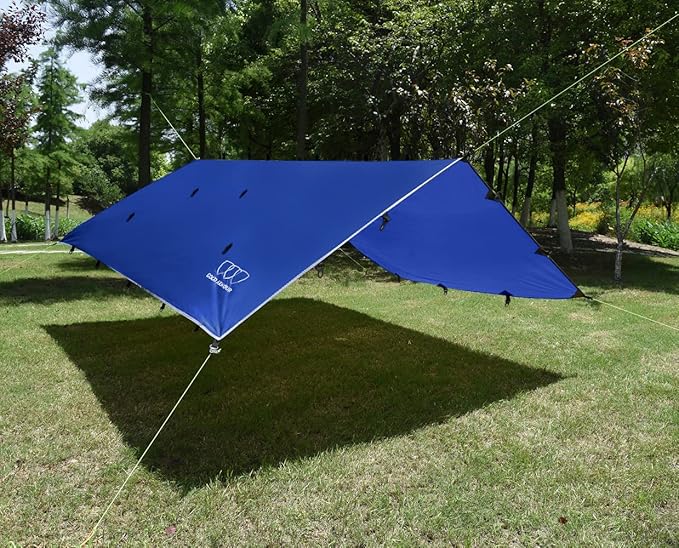 Gold Armour Rainfly Tarp Hammock, Premium 14.7ft/12ft/10ft/8ft Rain Fly Cover, Waterproof Ultralight Camping Shelter Canopy, Survival Equipment Gear Camping Tent Accessories (Blue 10ft x 8ft)