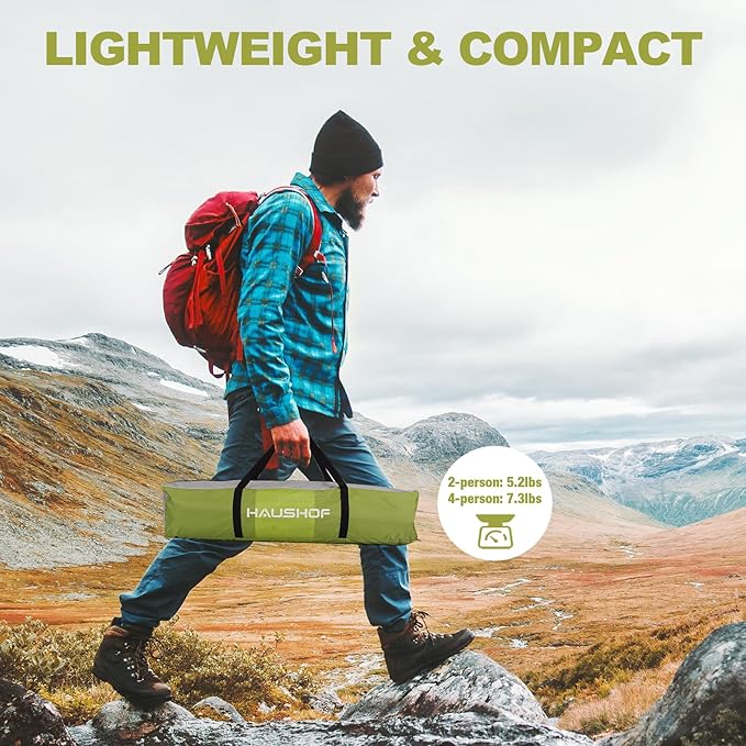 2/4-Person Family Dome Tent with Removable Rain-Fly, Easy Set Up Portable Camping Tent for Backpacking Hiking Backyard Outdoor, Green/Blue/2-person/4-person