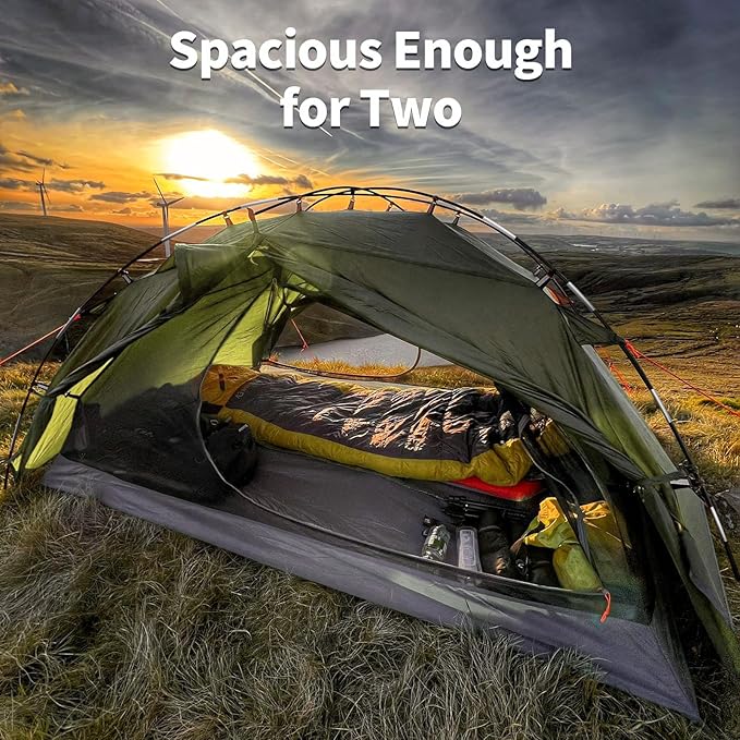 Night Cat Backpacking Tents 2 Persons Fast Setup Hiking Camp Tent with Foldable Pole Double Layers Two Doors Waterproof Lightweight Compact 7x4.4ft