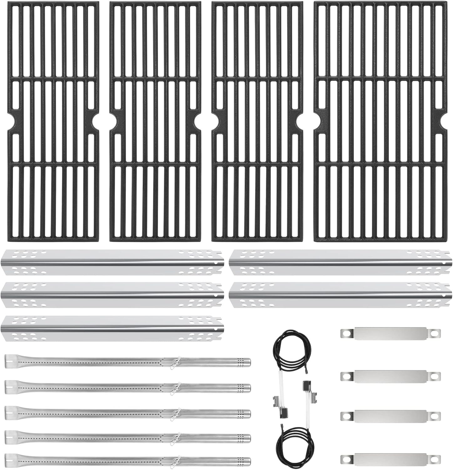 Cast Iron Grill Grates and Stainless Steel Grill Part Kit for Charbroil Performance 5 Burner Grills 463275717 463275517 463243518 463243519, Heat Plates, Burners, Adjustable Crossover Tube, Ignition
