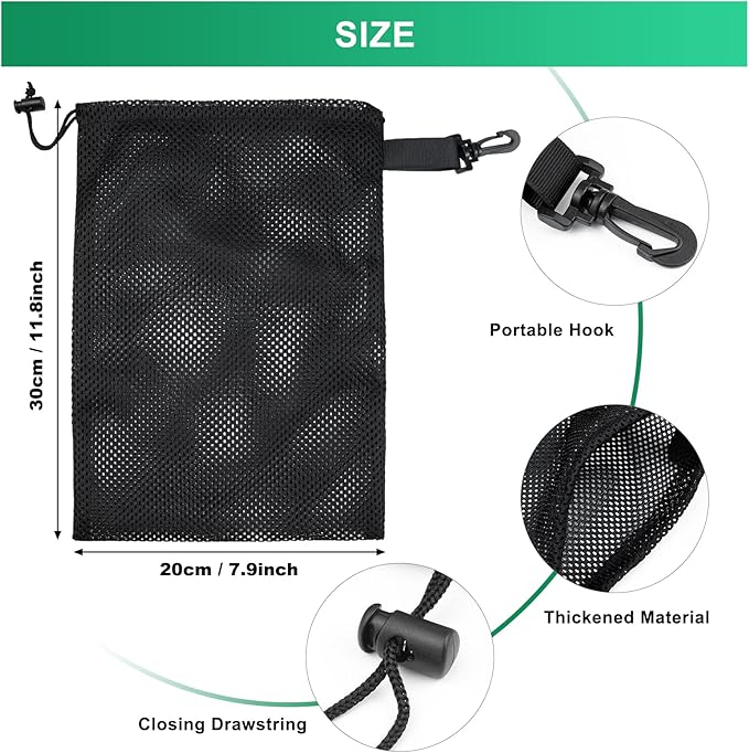 10 PCS With Clips Mesh Drawstring Bags, Portable Nylon Storage Bags for toy,Sports Storage,Outdoor activities etc. (7.9x11.8in)