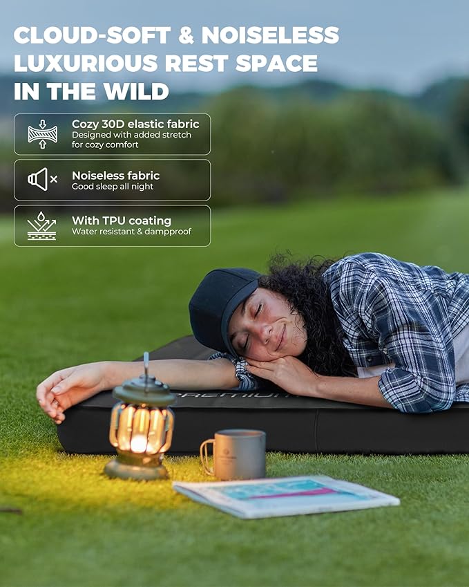 KingCamp Sleeping Pad for Camping, Self Inflating R 9.5 Sleeping Pad for All Seasons, 3" Thick Camping Mattress Mat for Outdoor Tent Cot Car Backpacking, PVC Free (Black)