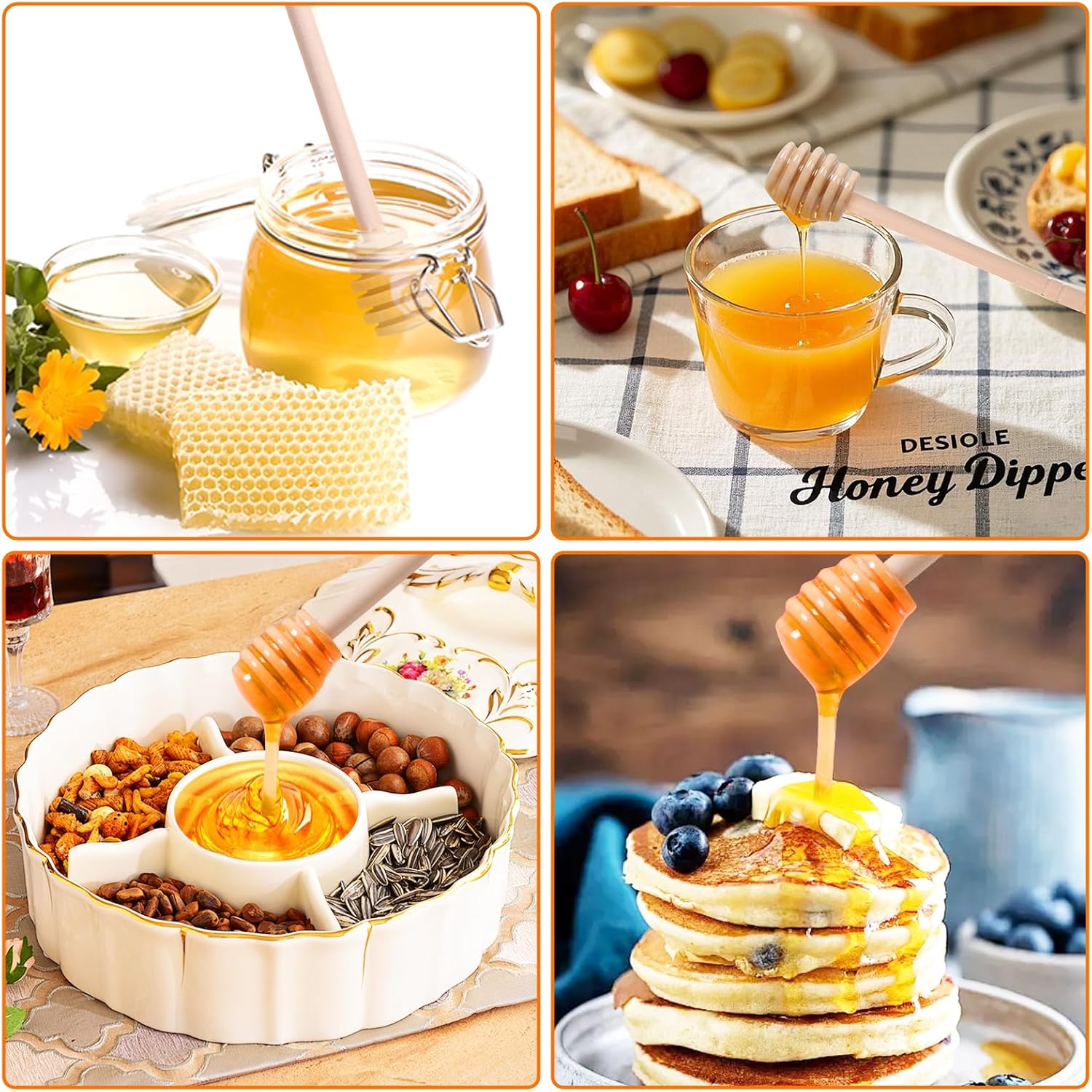 100 PCS Wooden Honey Sticks Dipper 6 Inch, Individually Wrapped Mini Honeycomb Honey Stirrer Stick For Honey Jar Dispense Drizzle Honey and Wedding Party Favors Gift