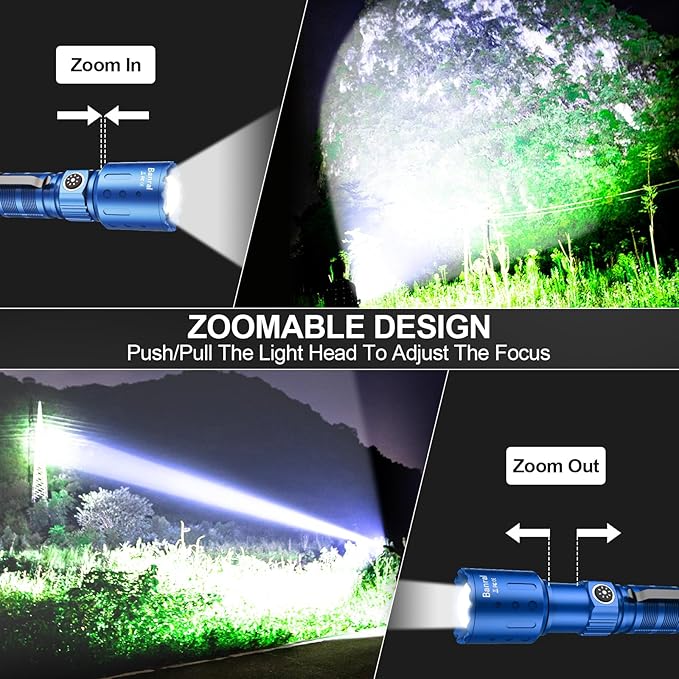 Flashlights High Lumens Rechargeable, 20,000 Lumens Super Bright 1500 Meters Long Range Small Powerful Flashlight, 6 Modes LED Tactical Pocket Waterproof Flash Light for Home Emergency (2, Blue)