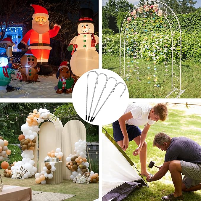 CEWOR 12 Pack 12 Inch Rebar Stakes, J Hook Heavy Duty Tent Stakes Metal Ground Stakes Galvanized Ground Anchors for Chain Link Fence, Trampoline, Camping, Canopy, Outdoor Decorations