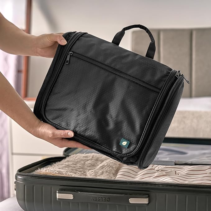 PAVILIA Large Hanging Toiletry Bag Travel Bag Women Men, Cosmetic Organizer, Water Resistant Makeup Bag Accessories Toiletries, Travel Essentials Kit, Black