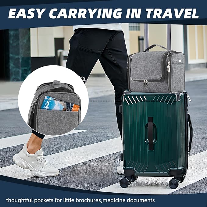 Buruis Large Capacity Toiletry Bag for Women and Men, Hanging Toiletry Organizer Cosmetics Makeup Bag, Water-resistant Dopp Kit Shaving Bags for Full Sized Toiletries, Travel Essentials (Oxford Gray)