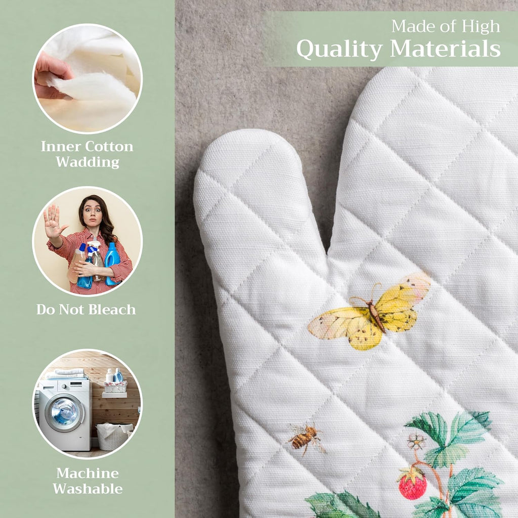 Maison d' Hermine Oven Gloves 100% Cotton Oven Mitt 7" x 13" with Loop Heat Resistant, BBQ, Cooking Gloves, Baking, Grilling, Kitchen, Handling Hot Pans Spring/Summer (Pack of 1, Printemps)