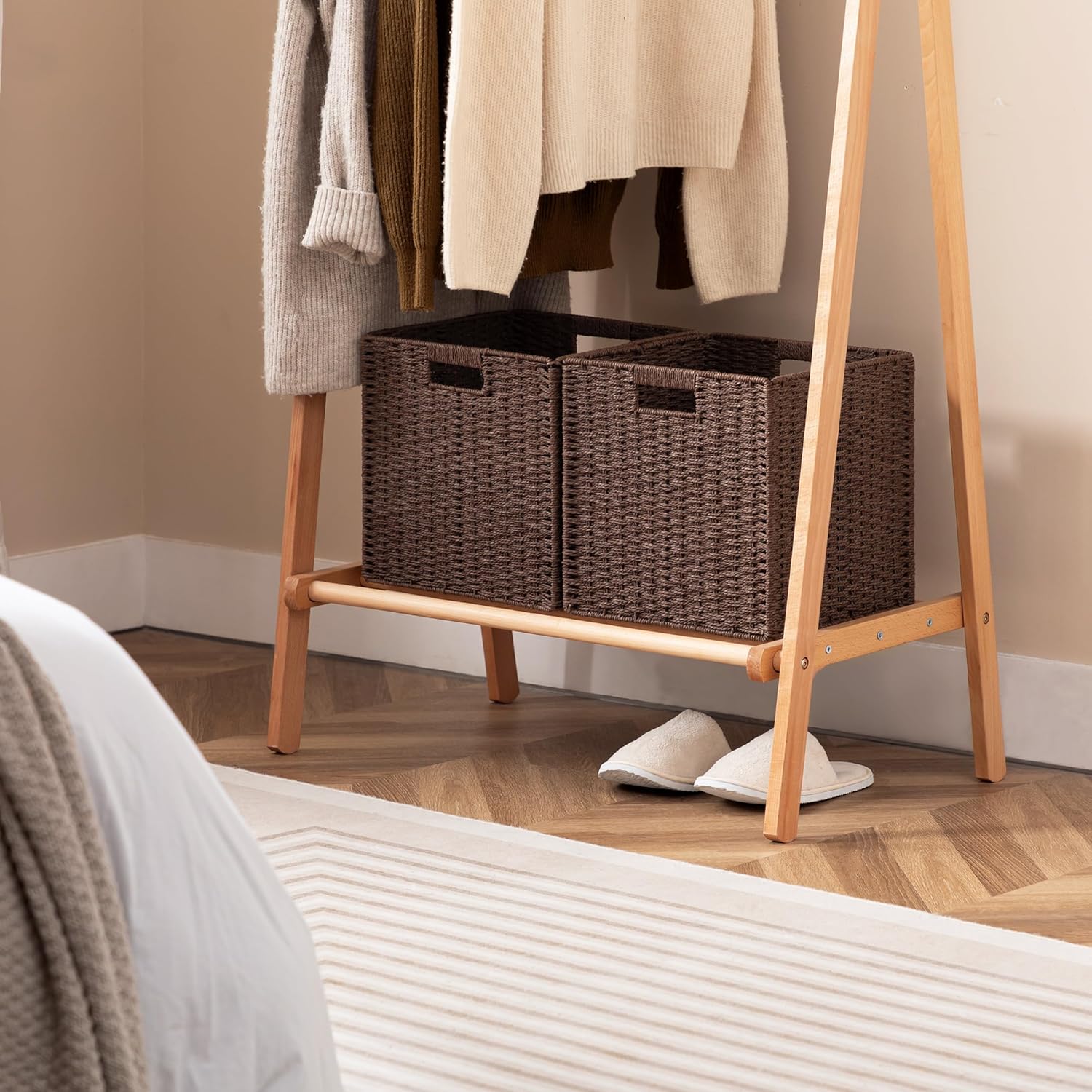 UBBCARE 2 Pack Wicker Basket, 11L×11H×10.5W inch Woven Paper Rope Storage Baskets for shelves, Foldable Cube Storage bin with Handle, Storage Basket for Organizing & Decor, Brown