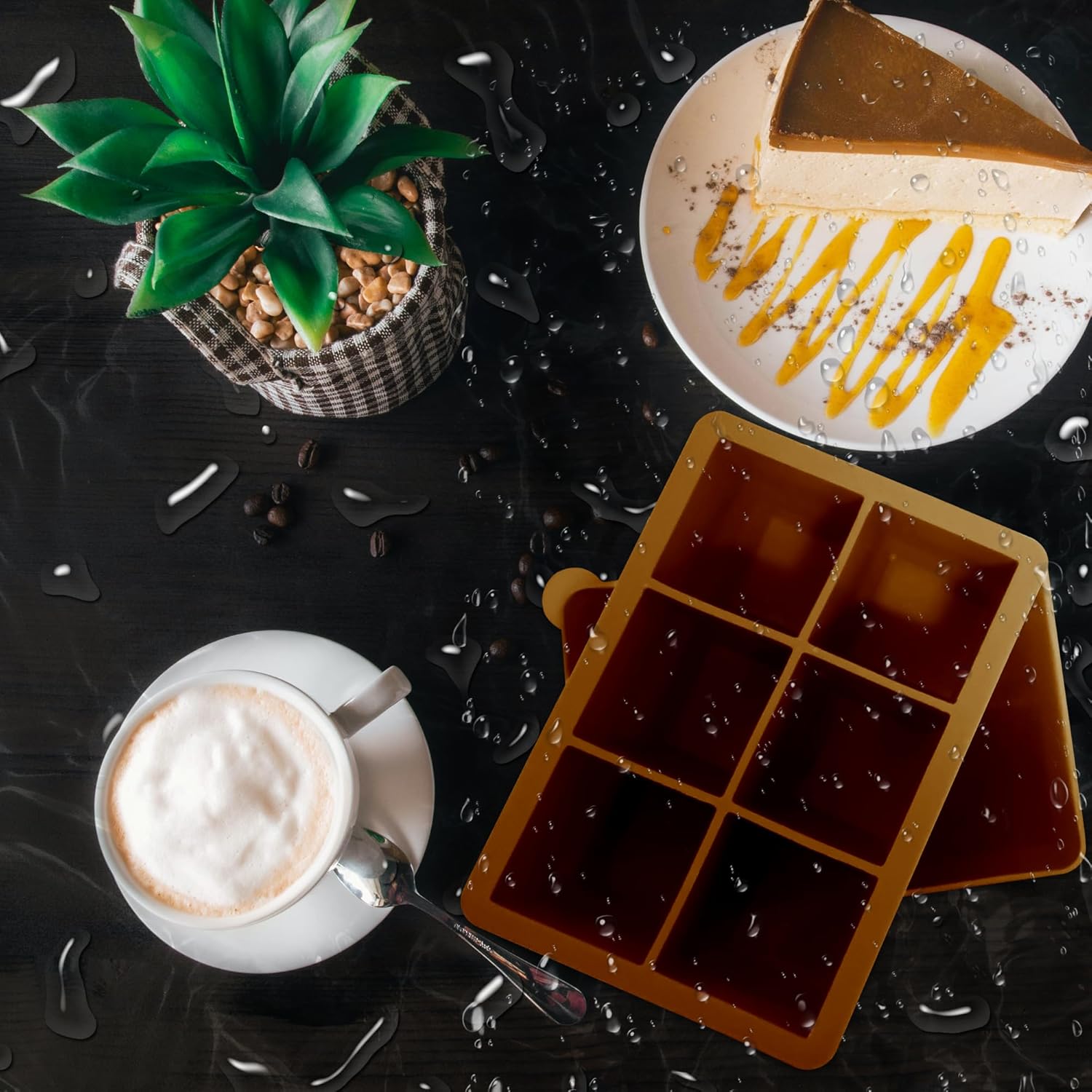 Silicone Ice Cube Trays with Lids,Large Square Ice Cube Molds for Freezer, Whiskey, Cocktail, Stackable Flexible and Reusable & Easy Release BPA Free (2 Pack&Dark Gray and Golden)