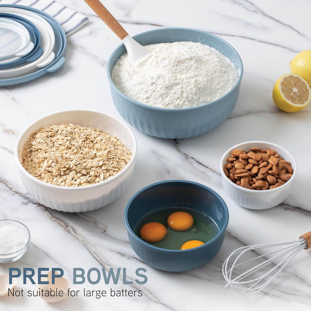 COOK WITH COLOR Prep Bowls with Lids- Wide and Deep Nesting Plastic Small Mixing Bowl Set with Lids, 8 Piece Set - Wide Bowls, Blue/Grey