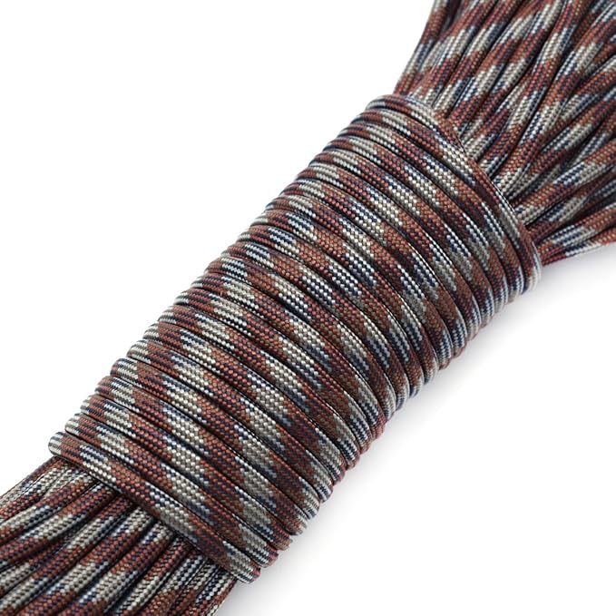 100ft Type III 7 Strand Core Paracord 550 Parachute (63# Brown Camo)