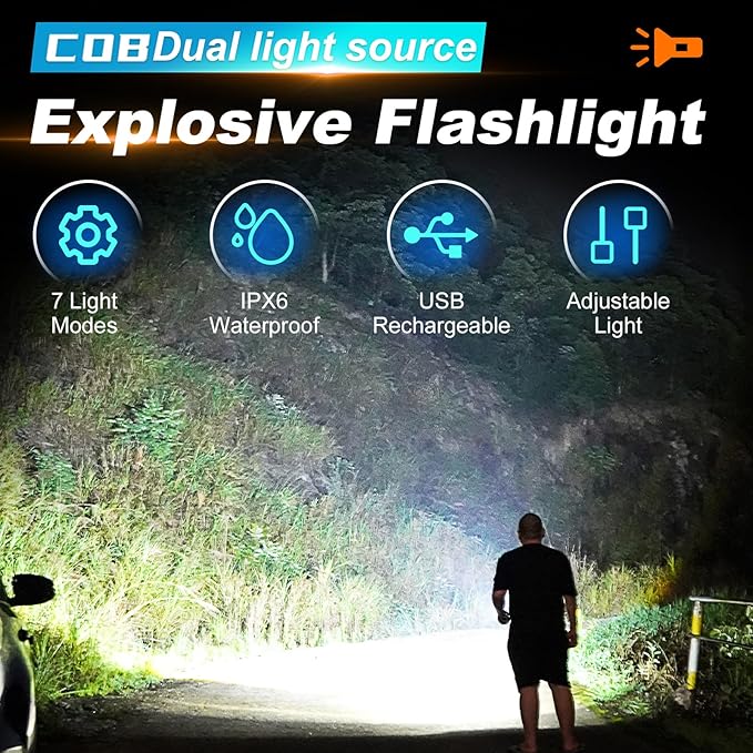 2PCS Mini LED EDC Tactical Flashlight - Multifunctional Outdoor Flashlight for Night Working, Running, Camping, Fishing, Hiking, USB C Charging Warning Flash Light Mobile Phone Emergency Power Bank
