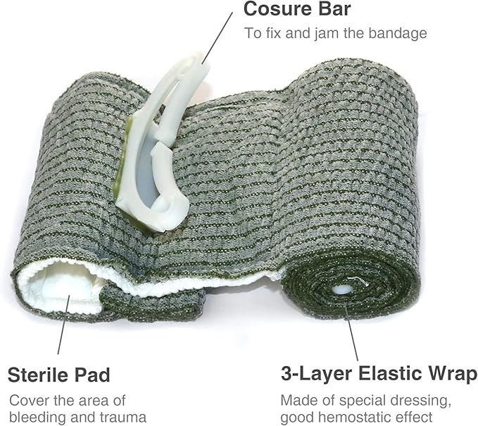 RISEN Israeli Bandage Vacuum Sterile Compression Bandages for First Aid Emergency Battle Wound Dressing Self-Rescue, 4 Inch, 2 Pack