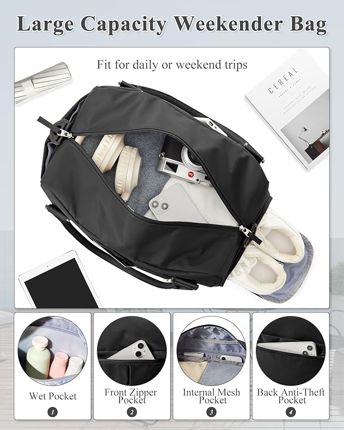 Gym Bag Womens,Travel Duffel Carry on Bag Sport Tote Bag Weekend Overnight Bag