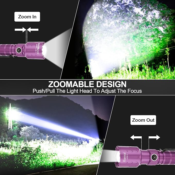Flashlights High Lumens Rechargeable, 20000 Lumens Super Bright 1500 Meters Long Range Small Powerful Flashlight, 6 Modes LED Tactical Pocket Waterproof Flash Light for Home Emergency (2, Purple)