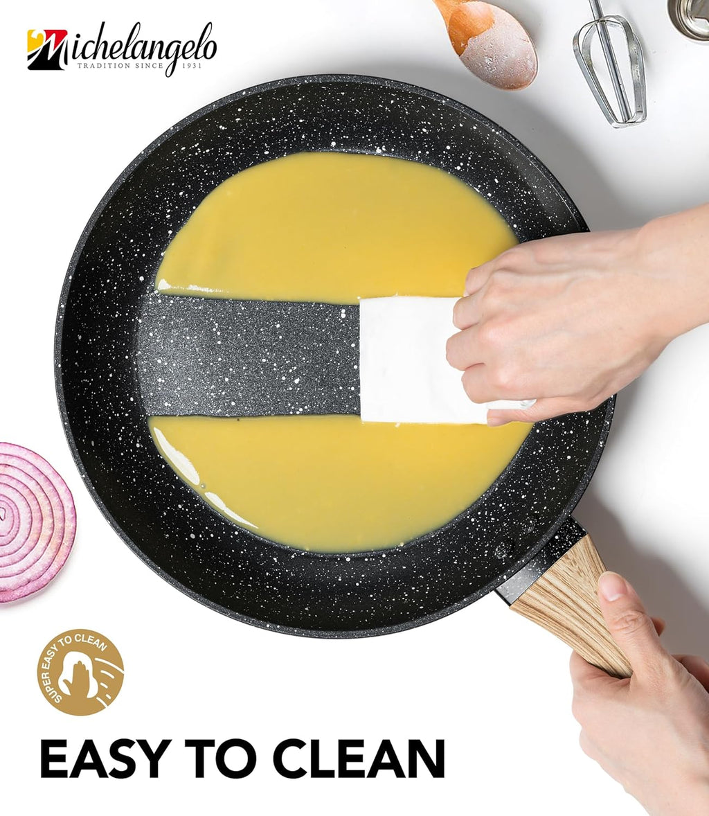 MICHELANGELO 8 Inch Nonstick Frying Pan with Lid, Non Stick Small Frying Pan with Non-Toxic Coating, Non-Stick Skillet with Ergonomic Handle, All Cooktops Compatible, Black