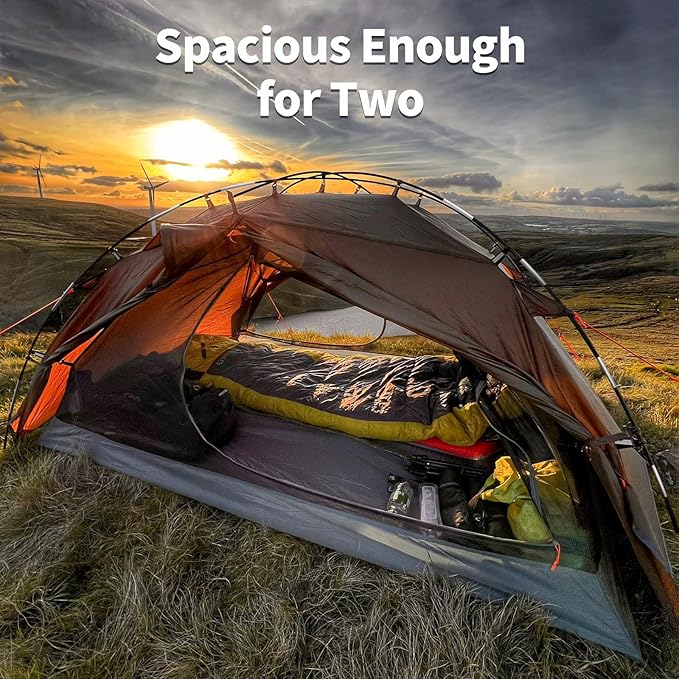 Night Cat Backpacking Tents 2 Persons Fast Setup Hiking Camp Tent with Foldable Pole Double Layers Two Doors Waterproof Lightweight Compact 7x4.4ft