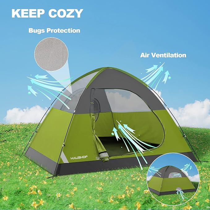 2/4-Person Family Dome Tent with Removable Rain-Fly, Easy Set Up Portable Camping Tent for Backpacking Hiking Backyard Outdoor, Green/Blue/2-person/4-person