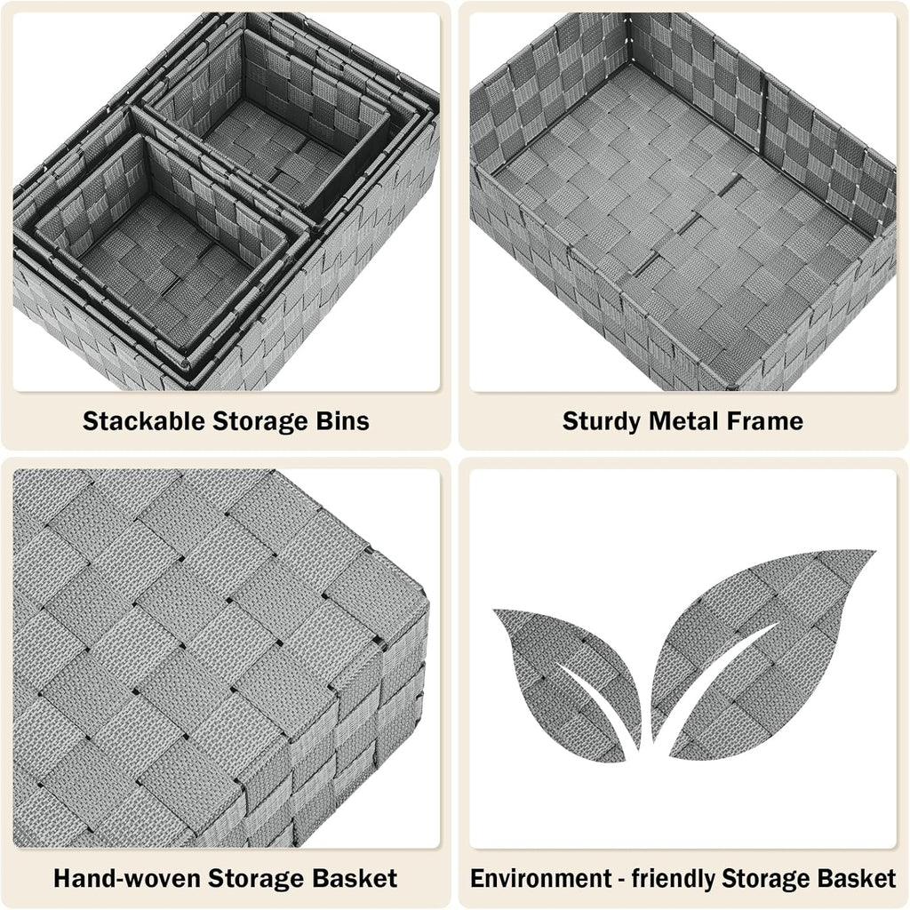 Woven Storage Baskets, Storage Bins, Cube Basket Container Baskets Storage Boxes Organizers for Clothes /Shelves/ Closet, Set of 6 (Grey)