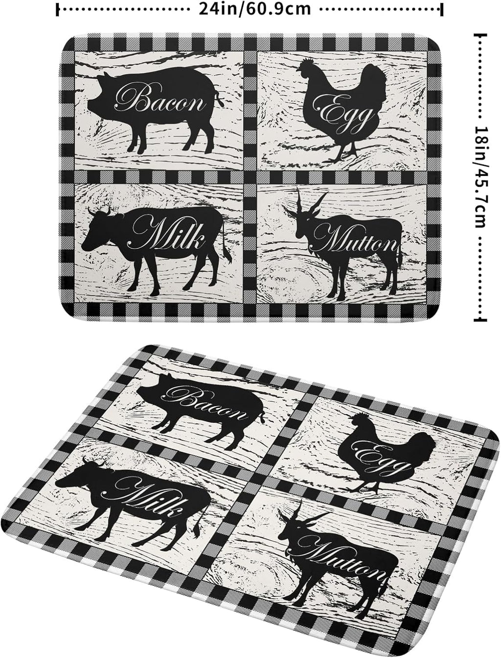 Farmhouse Animal Dish Drying Mat Buffalo Plaid Drainer Rack Mats Fast Dry Absorbent Kitchen Countertop Protector Dishes Pad 18x24 Inch