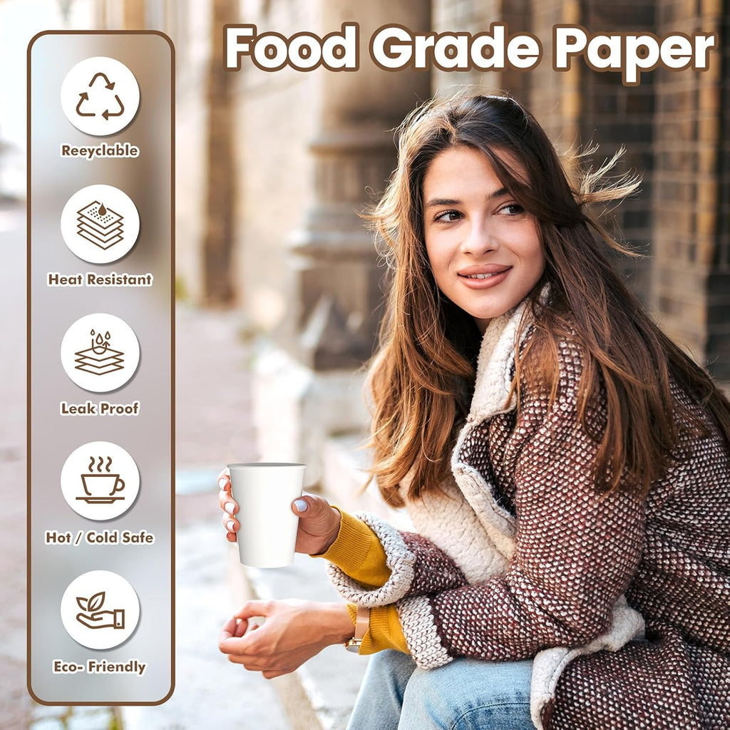 100 Count 8 oz Paper Cups, Disposable Coffee Cups 8 oz, White Hot/Cold Beverage Drinking Cups for Water Juice or Tea