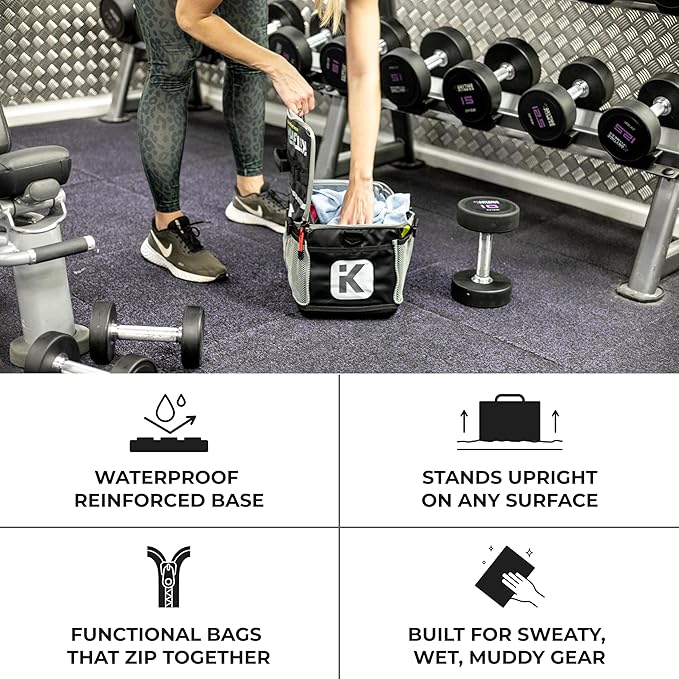 KitBrix Waterproof Sports Duffel Bag, Personal Item Travel Bag 15.3" x 9.4" x 9.4" - Solid Base - Built for Wet, Muddy Gear - Multi-Use Swimming, Gym, Soccer, Camping, Triathlon Transition Bag - USA