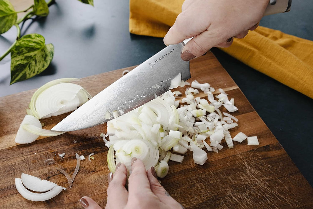 8-Inch Chef Knife – Ultra-Sharp German High Carbon Stainless Steel, Full Tang, Ergonomic Handle, Multipurpose Kitchen Knife for Chopping, Slicing, and Dicing, Cream