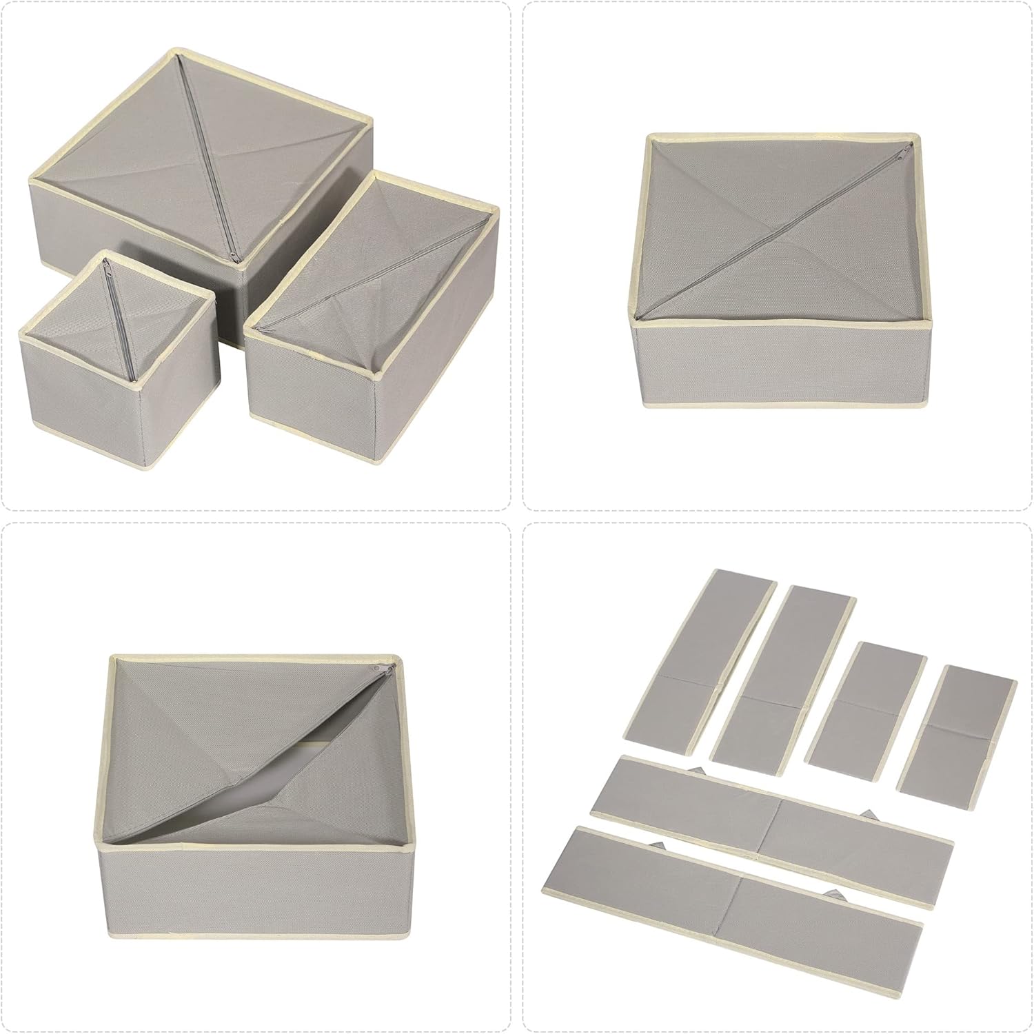 DIOMMELL 12 Pack Foldable Cloth Storage Box Closet Dresser Drawer Organizer Fabric Baskets Bins Containers Divider for Baby Clothes Underwear Bras Socks Lingerie Clothing,Grey 444