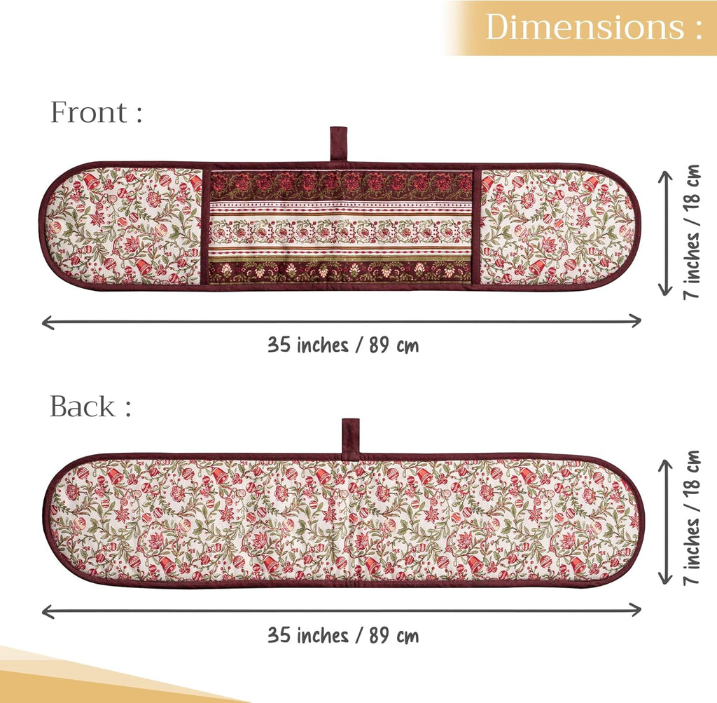 Maison d' Hermine Double Oven Mitts 100% Cotton 7"x35" Double Oven Mitt Heat Resistant BBQ Cooking Gloves with Loop, Baking, Grilling, Home, Kitchen, Handling Hot Pans (Reveillon Au Jardin)