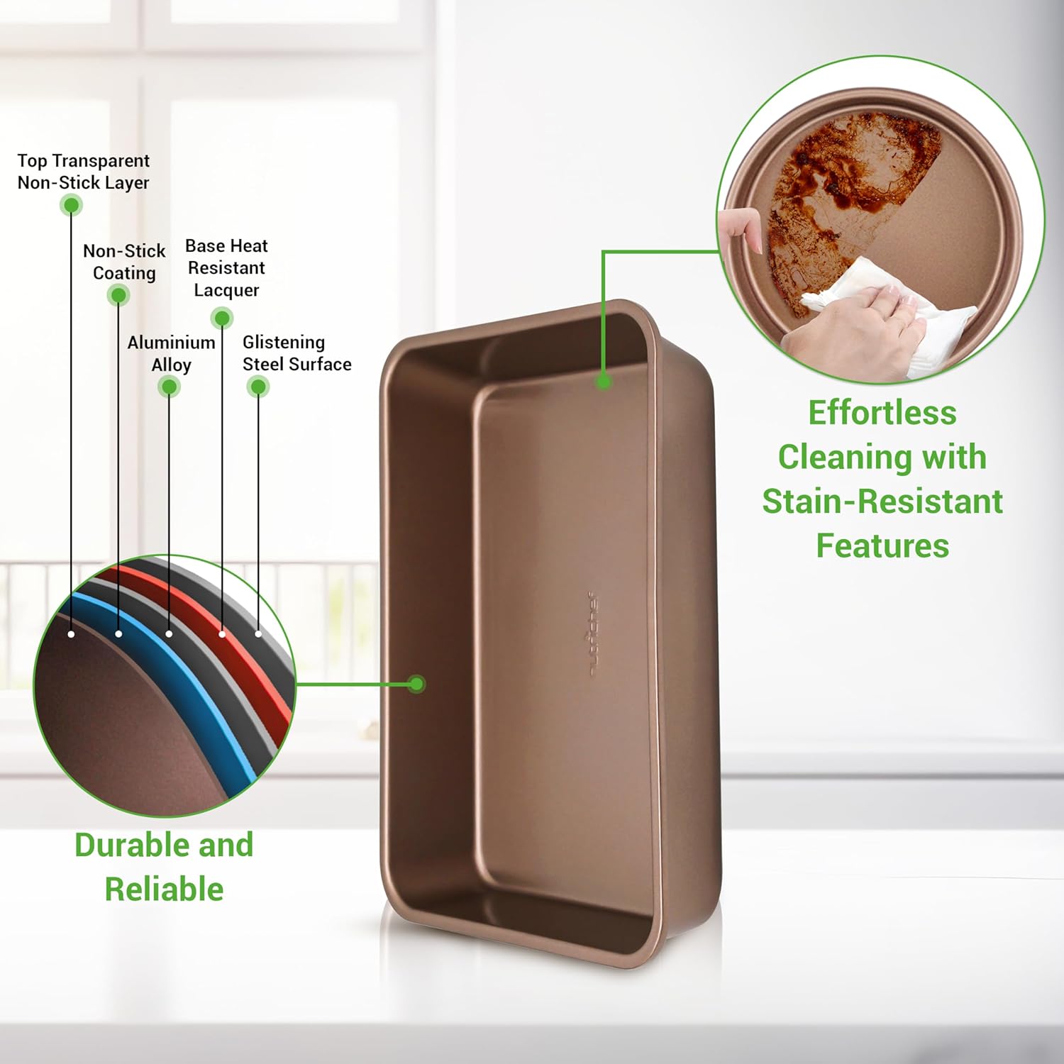 NutriChef 6-Piece Nonstick Bakeware Set, Carbon Steel Baking Pans, Includes Cookie Trays, Wide & Square Bake Pan, Bread Loaf & Round Cake Pan, Muffin Pan - Gold