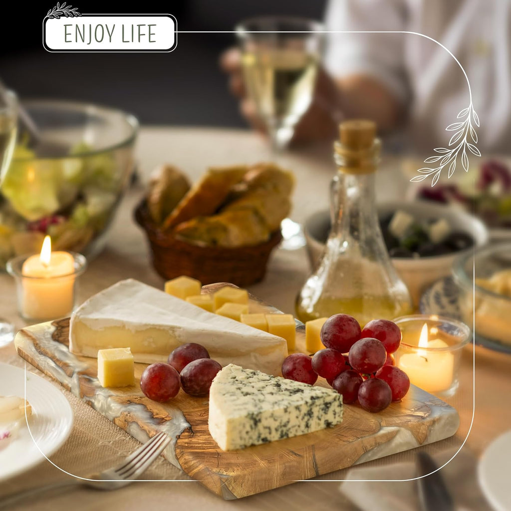 Handmade Olive Wood Resin Cutting Board, Wood and Resin Charcuterie Boards for Housewarming Gifts, Resin Cheese Board, Decorative Cutting Board for Kitchen, Luxury Olive Wood Charcuterie Board