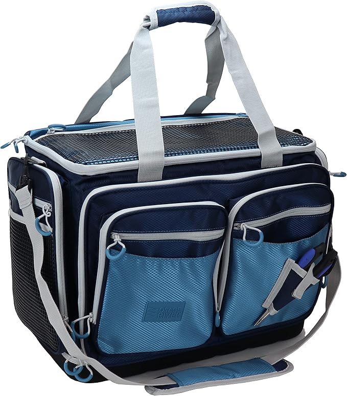 OSAGE RIVER Fishing Tackle Bag, Saltwater Fishing Gear Bag, Tackle Box Organizer with Waterproof Non-Slip Bottom, Padded Shoulder Strap, and Fishing Pliers, Fishing Gifts for Men