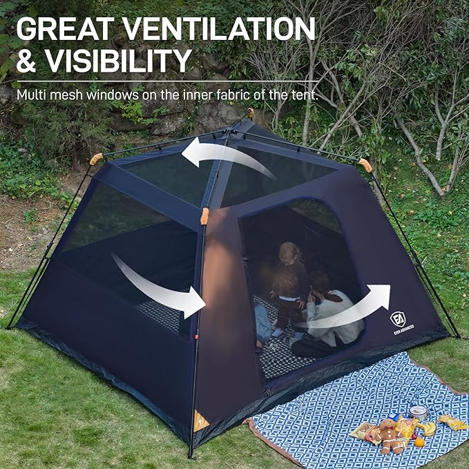 EVER ADVANCED 6 Person Blackout Camping Tent Instant Cabin Tents for Family with Rainfly, 60s Easy Setup, Water-Resistant Orange