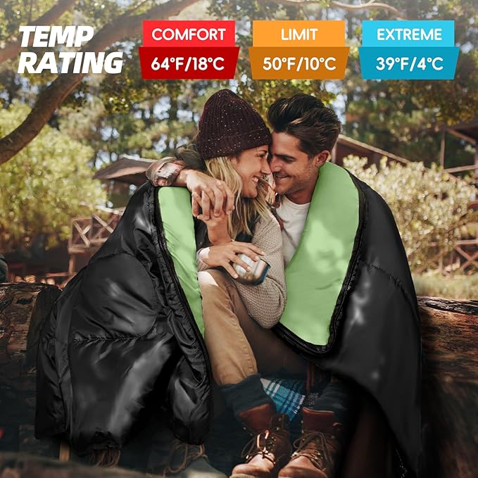 MEREZA Double Sleeping Bag, 2 Person Sleeping Bag for Adult Mens Camping, Two Person Sleeping Bag with Pillow Outdoor Indoor, XL Queen Size Sleeping Bag for Cold Warm Weather