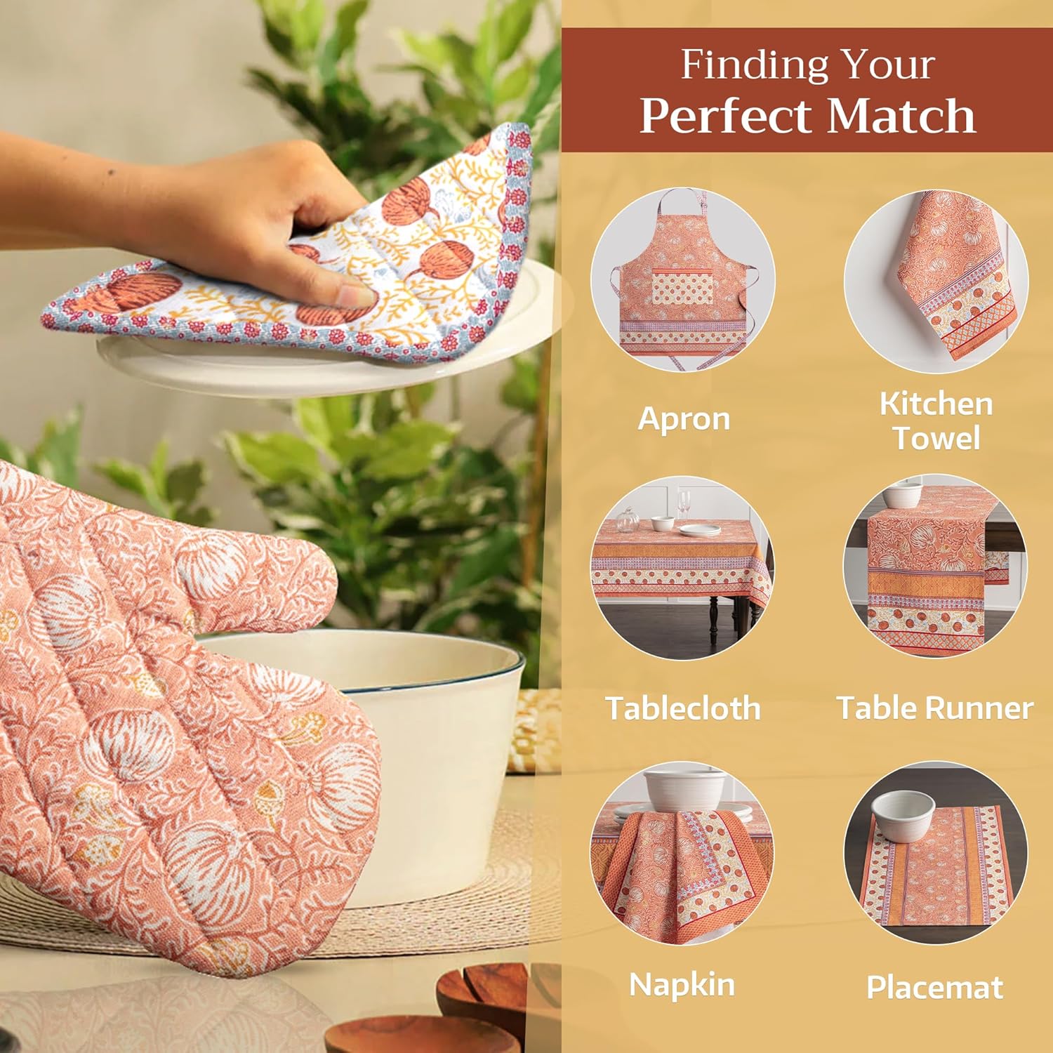 Maison d' Hermine Pot Holders 100% Cotton Heat Resistant Potholders 8" x 8" Hot Pads with Loop BBQ, Cooking, Baking, Grilling, Kitchen, Handling Hot Pans (Pack of 1, Harvest Festival)