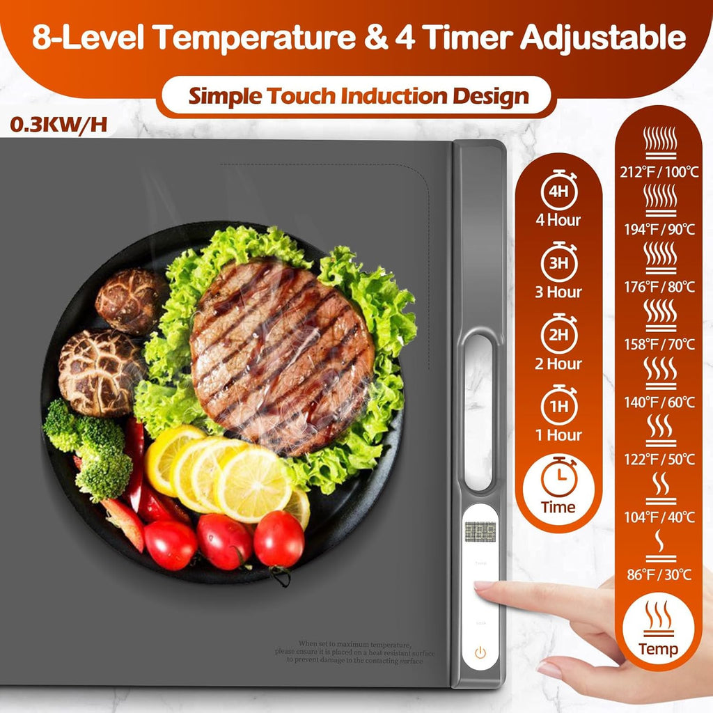 Warming Mat for Food,10S Quick Heat Electric Warming Tray with 8 Levels of Temperature Settings,Silicone Roll-Up Design,Auto Shut Off (1-4H),Portable Food Warmer for Buffet/Home/Travels/Parties