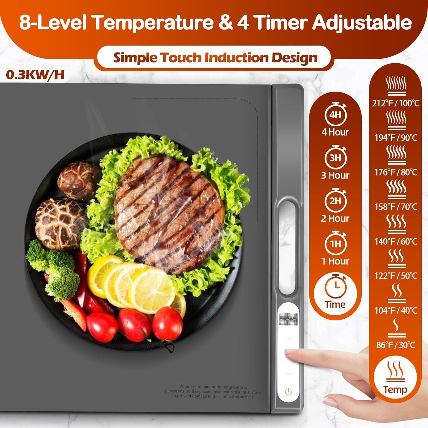 Warming Mat for Food,10S Quick Heat Electric Warming Tray with 8 Levels of Temperature Settings,Silicone Roll-Up Design,Auto Shut Off (1-4H),Portable Food Warmer for Buffet/Home/Travels/Parties