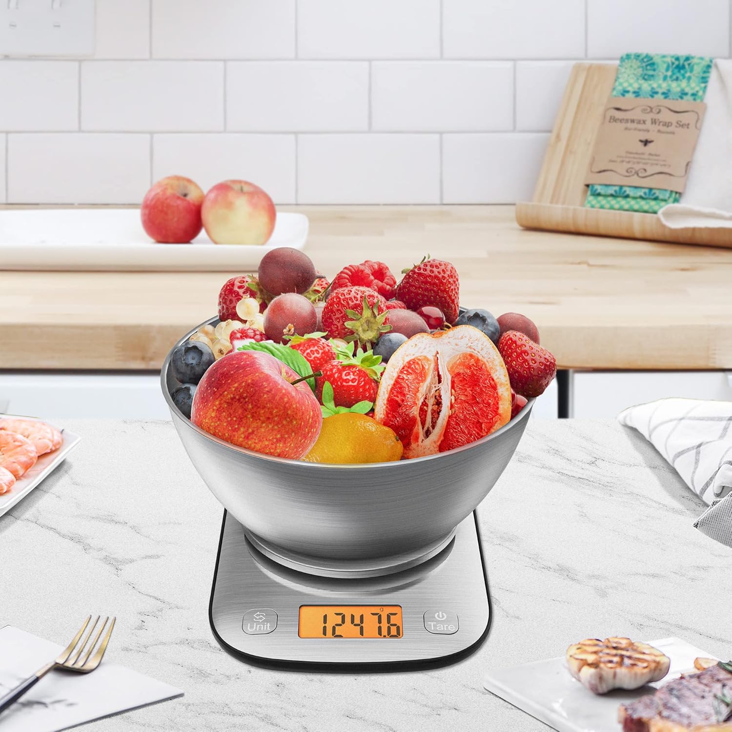 Food Kitchen Scale Digital Weight Grams and Oz with IPX6 Waterproof，Professional Stainless Steel Digital Kitchen Food Scale 11lb/0.01oz with Bowl for Weight Loss Dieting Baking Cooking