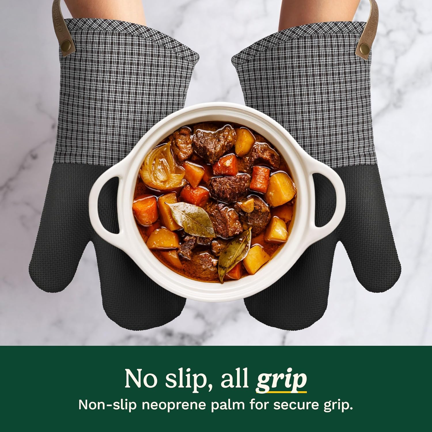 Cuisinart Heritage Kitchen Oven Mitts – Heat-Resistant Kitchen Mitts for Oven with Non-Slip Neoprene Palm, Long Cuff, and Cotton Filling – Durable Oven Gloves for Cooking, Baking, & Grilling