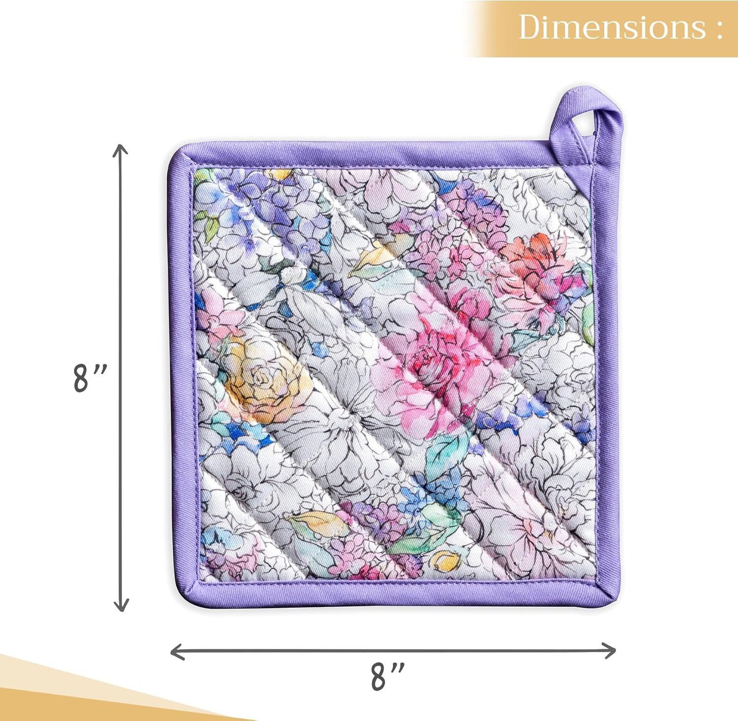 Maison d' Hermine Pot Holders 100% Cotton Heat Resistant Potholders 8" x 8" Hot Pads with Loop BBQ, Cooking, Baking, Grilling, Kitchen, Handling Hot Pans Spring/Summer (Pack of 1, Floral Love)
