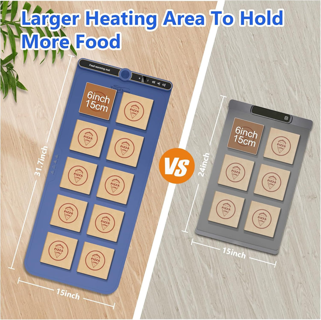 Warming Mat for Food Extra Large - Food Warming Mat, 31.7"x15" Heating Mat for Food with 9 Temperature Settings and 6H Timer, Full Surface Heating Warming Tray for Parties Daily Use(Blue)