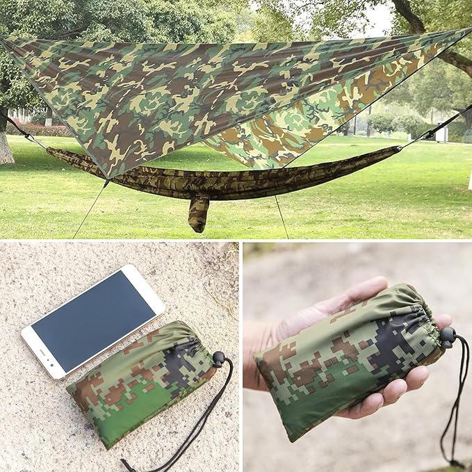 Azarxis Hammock Camping Tarp Rain Fly, Waterproof Tent Footprint Shelter Canopy Sunshade Cloth Picnic Mat for Outdoor Awning Hiking Beach Backpacking - Included Guy Lines & Stakes