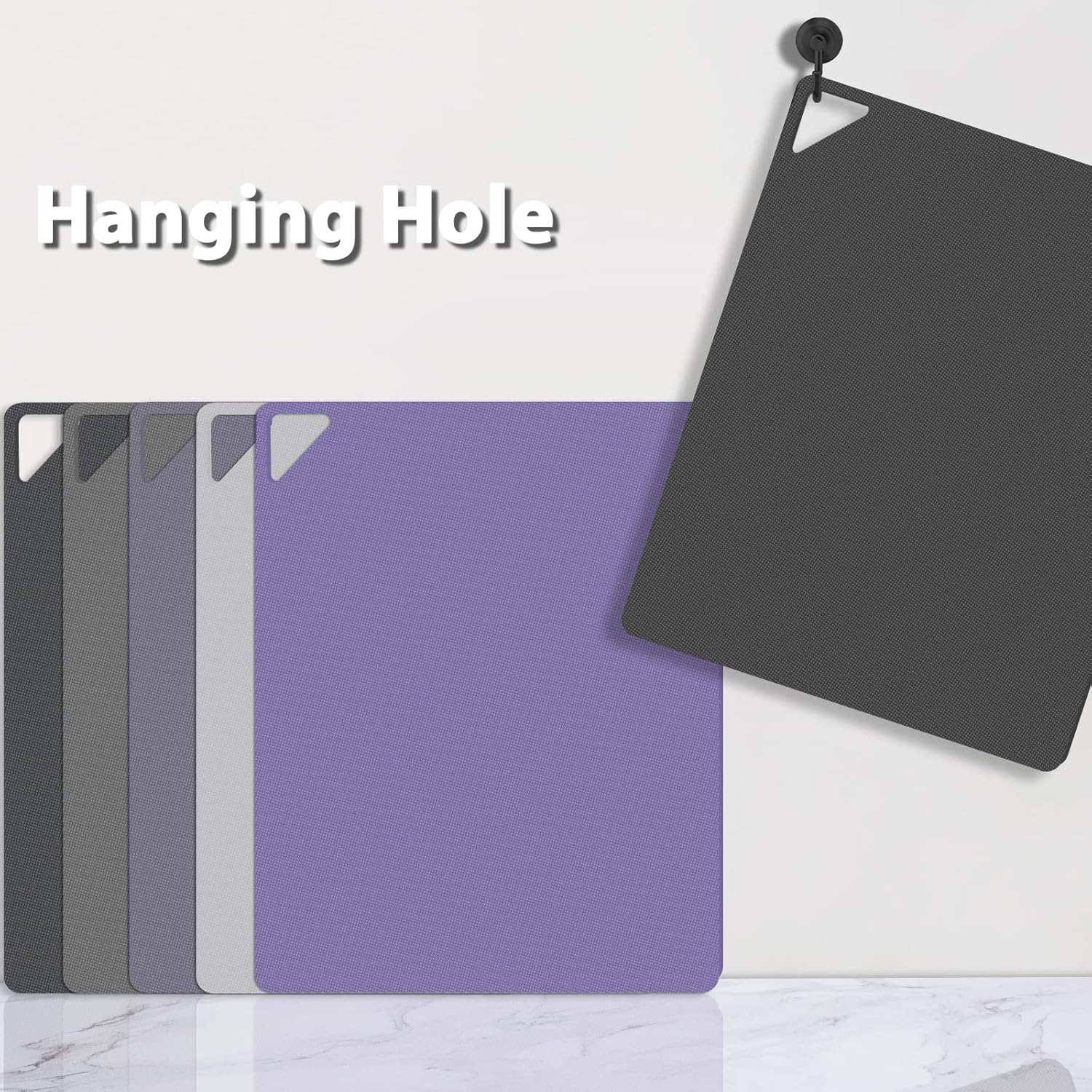 WK Flexible Plastic Cutting Boards for Kitchen, Cutting Board Mats Set of 5, Nonslip Cutting Board for Meat, Thin Cutting Sheets with Hole, Dishwasher Safe, BPA Free, 14.5x11.5"