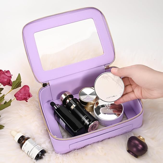 Aveniee Clear Makeup Bag for Women, Cosmetic Bags Skincare Toiletry Bag, Heavy Duty Makeup Organizer, Makeup Train Case with Clear Windows & Gold Zippers(Lilac)