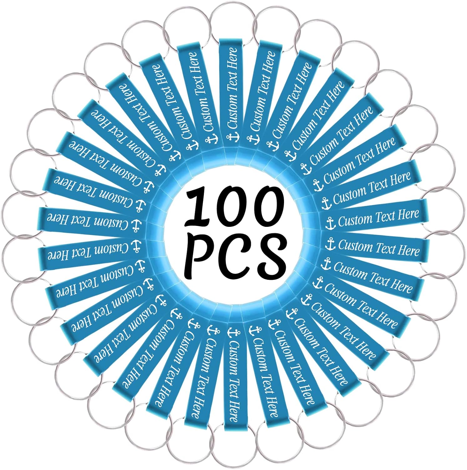 100PCS Personalized Bottle Opener Keychain Bulk Custom Beer Bottle Opener with Logo Text Engraved Wedding Bottle Opener Favors Customized Gifts for Guests Baby Shower Birthday Party-Sky Blue